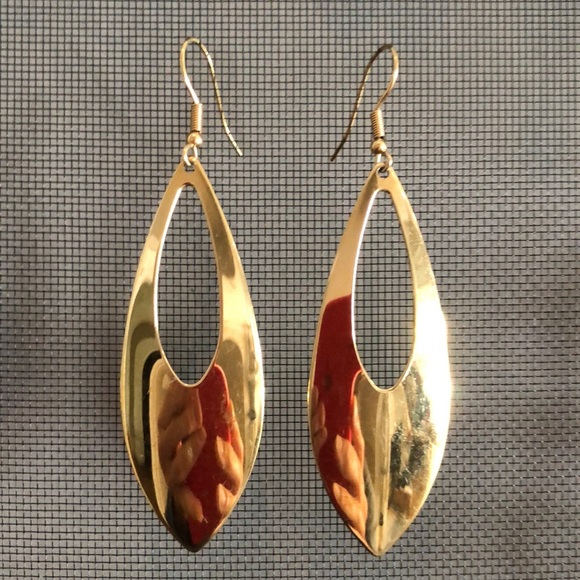 Vintage Jewelry - Elongated geometric gold tone dangles. Ed Force (China) pierced/fishhooks GUC